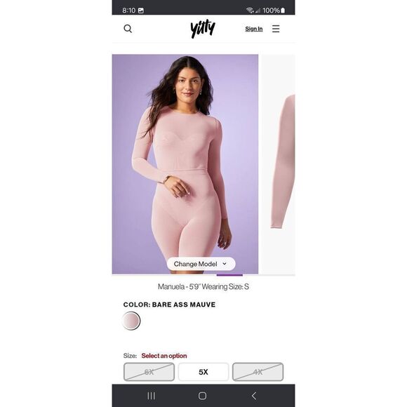 New XL Fabletics Yitty Bare A Mauve Mesh Me Smoothing Long Sleeve Thong Bodysuit - Picture 5 of 11